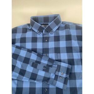 Men's Mizzen+Main Blue/Black Buffalo Check Classic Fit Dress Shirt Size XL